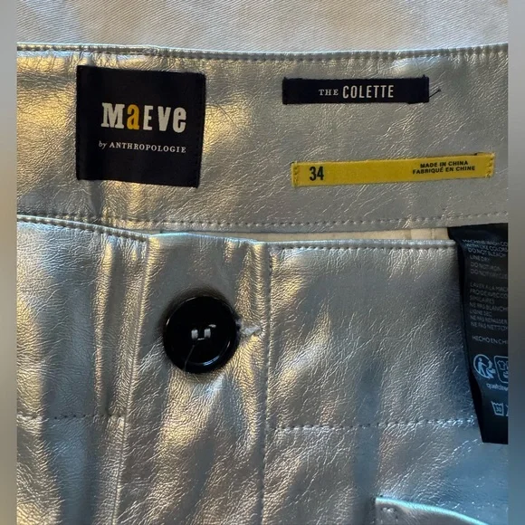 NWT Maeve by Anthropologie Colette Silver Cropped Wide-Leg Metallic Pants - Picture 8 of 13